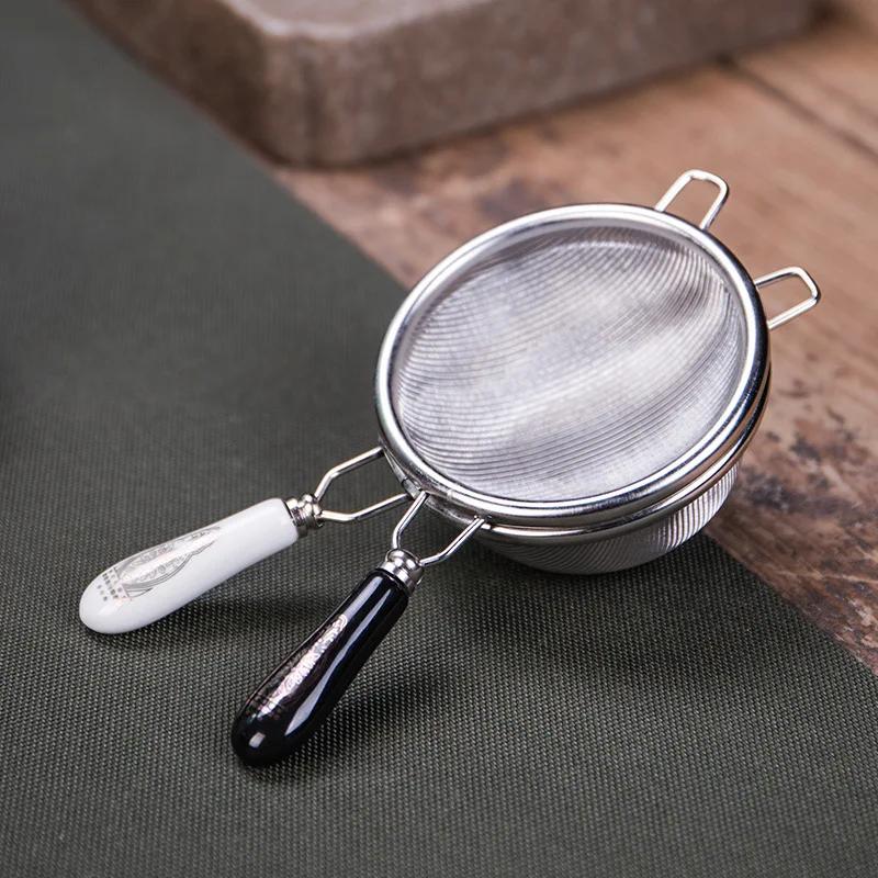 Tea Strainer Mesh Tea Infuser Filter Teapot Strainer with Ceramic Handle Fine Mesh Sieve Spice Strainer Tea Ceremony Accessories