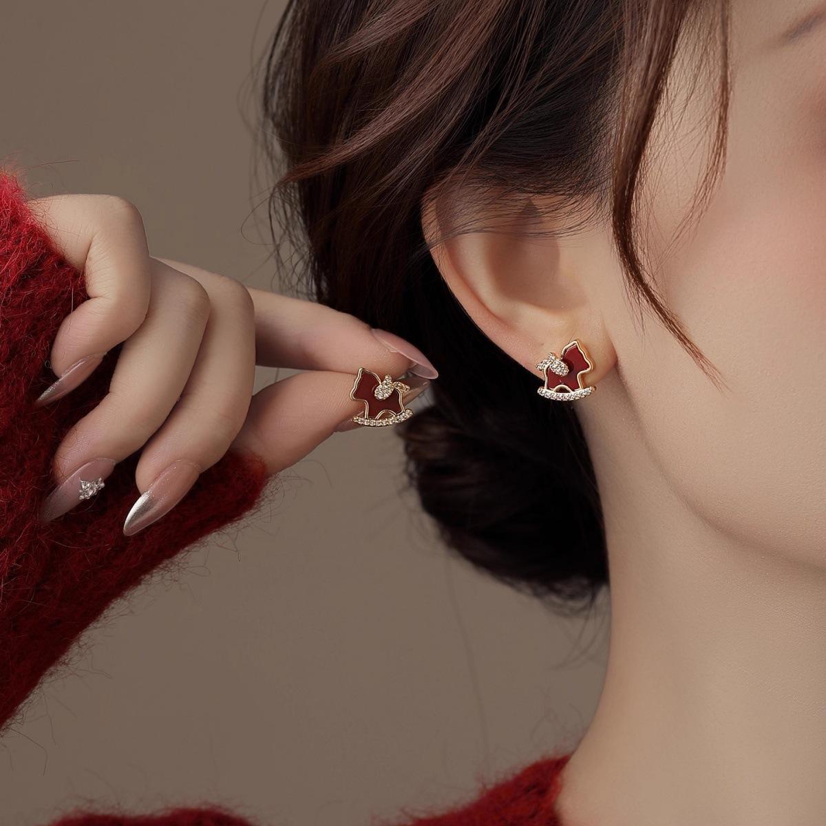 

Light Luxury Red Earrings With Animal Shaped Hanging Earrings One Size червоний