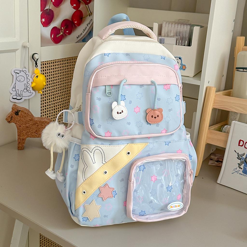 Schoolbag schoolbag Japanese ins high value fresh and sweet contrasting color splicing backpack junior high school students lightweight travel