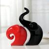 Home Decor Lucky Charm Elephant Couple | Piano Finish Ceramic Figures- (Set of 2 Piece, Red & Black)