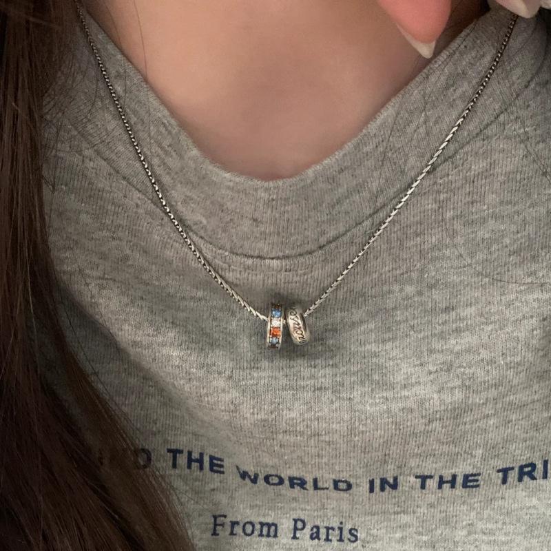 Rainbow Ring Transfer Bead Necklace Retro Trend Colored Diamond Personalized Women'S Girlfriend Collarbone Chain