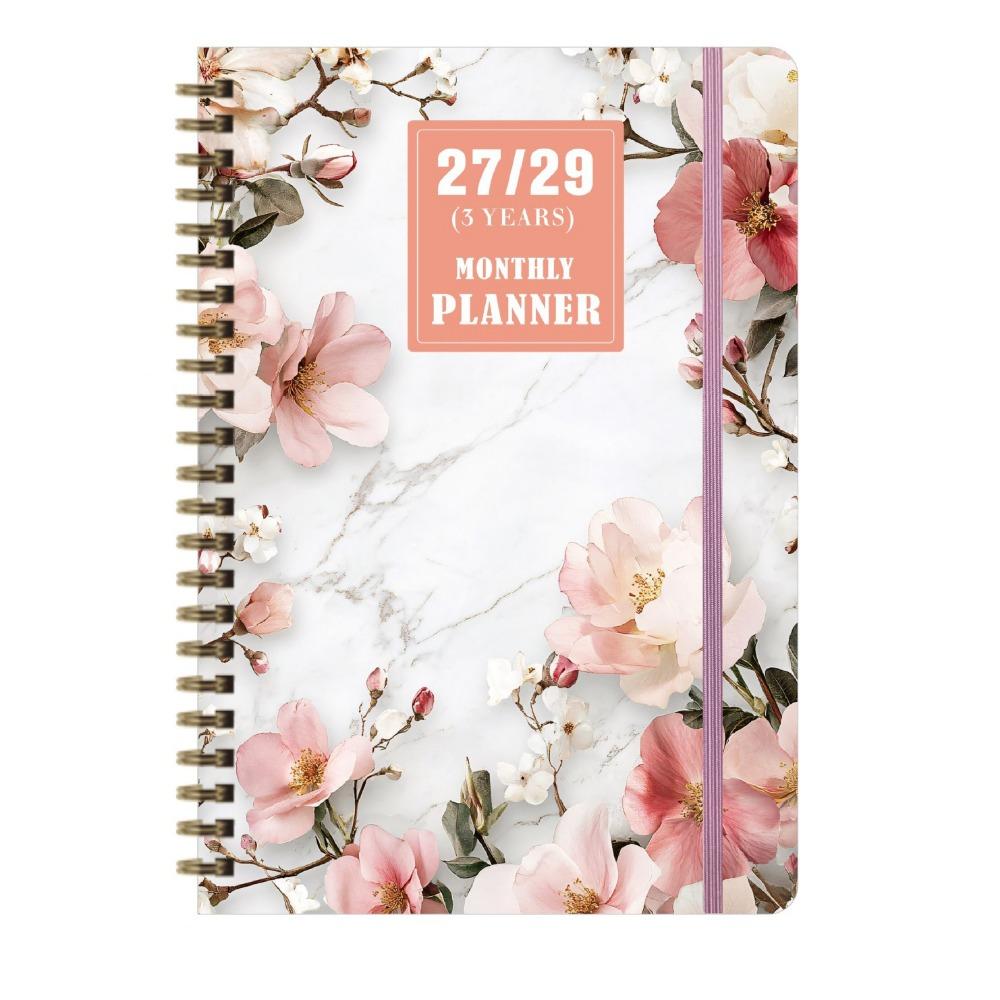 Flower Theme Cover 3-Year Plan Book Spiral Bound Multi-Year Agenda Notepad  School Supplies