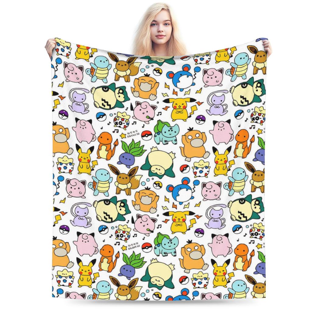 Pokemon Characters Plush Blankets Kids  Flannel Throw Blanket For Couch Bed Warm Soft Custom Quality Bedspread Gift Idea