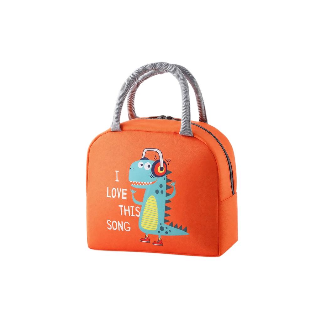 Insulated Lunch Tote Bag with Cartoon Print Zipper Closure Top Handle Portable Lunch Box for Adults and Kids