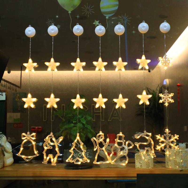 LED Christmas Suction Cup String Lights: Creative Curtain, Tree, Reindeer, and Bell Decorations