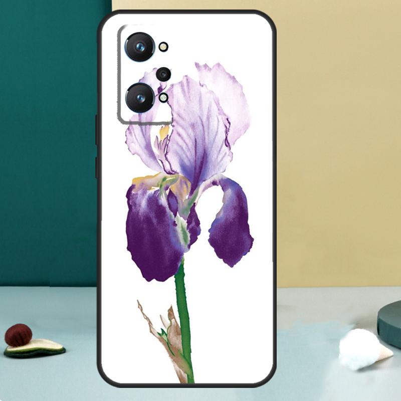 Iris Purple Flower Watercolor For Realme GT 6T 5 6 GT 7 Pro C67 C75 C61 C55 C53 C51 C21Y C25S 10 11 12 13 14 Pro Plus Case