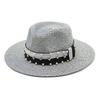 Top Hat Retro Hepburn Style Flat Top Top Top Hat Spring And Summer Travel Straw Hat Pearl Wide Brim Sun Hat Female Tide