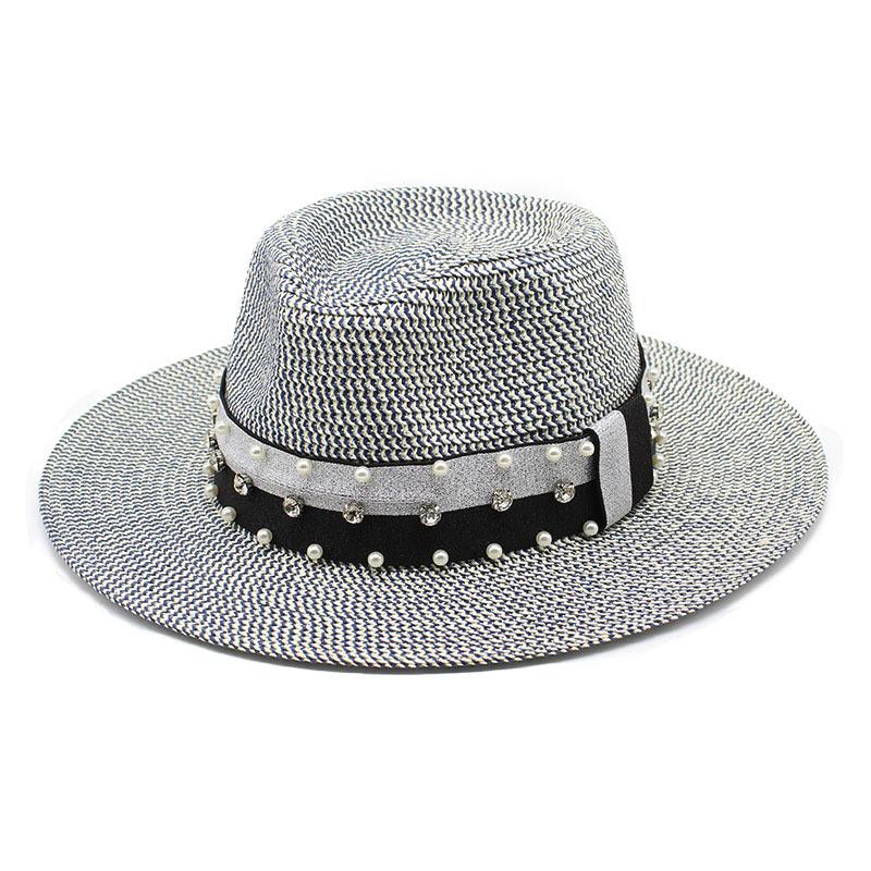 Top Hat Retro Hepburn Style Flat Top Top Top Hat Spring And Summer Travel Straw Hat Pearl Wide Brim Sun Hat Female Tide