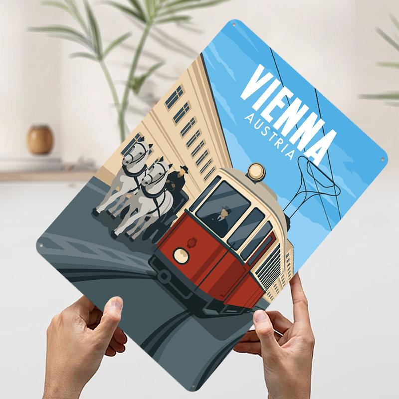 Vídeň Rakousko Cestovní plechová dóza Deska Plakát Přizpůsobitelné nástěnné umění Retro Vintage Kovové cedule pro Pánský doupě Dekorace místnosti Dekorace domu