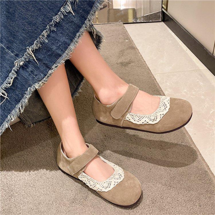 [Yushilai] Flat-bottomed Velcro Loafers Women's 2025 Spring New Fashion Round Head Light Mouth Sweet Single Shoes