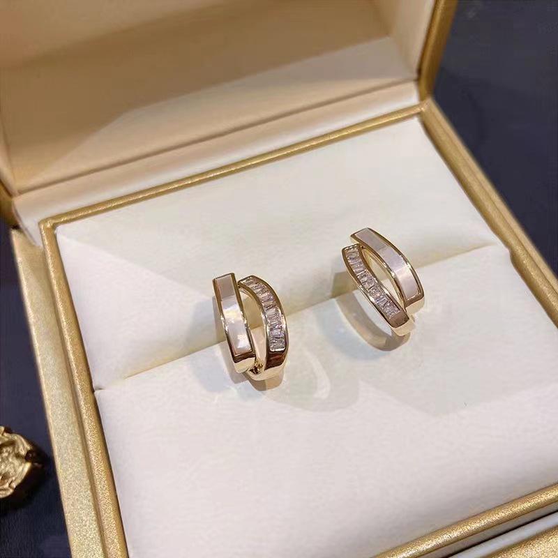 S925 Sterling Silver Double Layer Rhinestone Shell Earrings - Elegant Light Luxury for Women