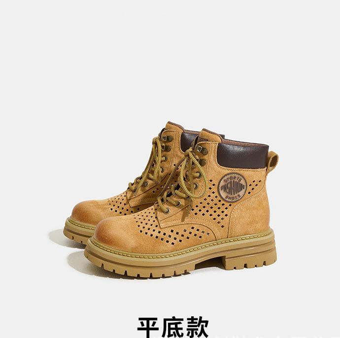 White Deer same summer limited hollow Martin boots women's new outdoor mountaineering rhubarb boots top layer pigskin tooling boots