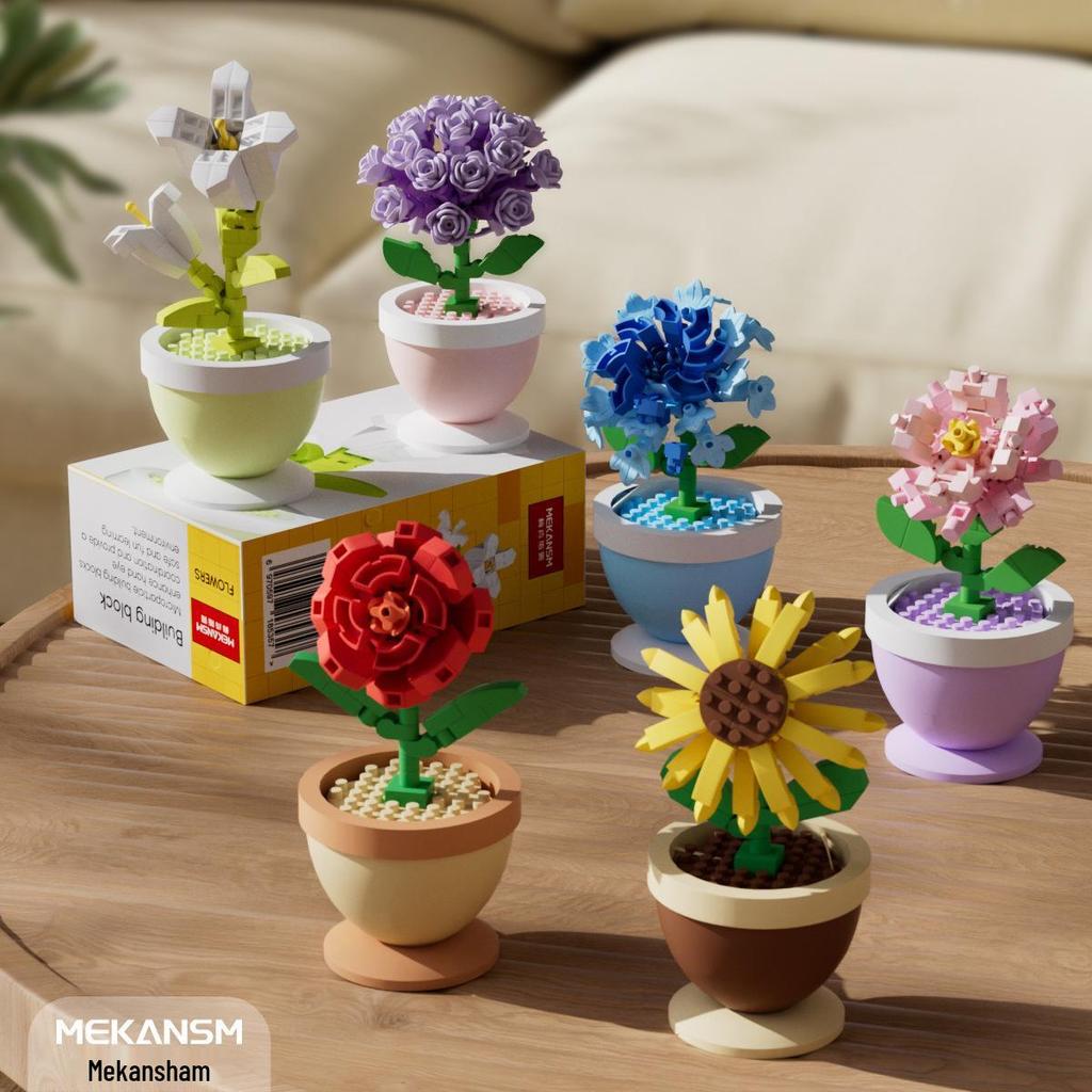 LEGO-Compatible Rose & Sunflower Bonsai Building Blocks: Educational Flower Ornaments for Girls, Ideal Children's Day Gift
