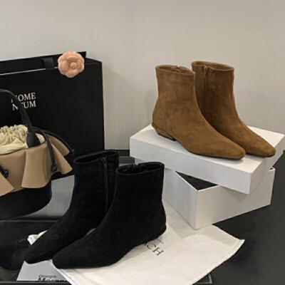 Bottes courtes automne et hiver nouvelles talon épais daim bottes nues bottes Martin café bottes fines bottes marron