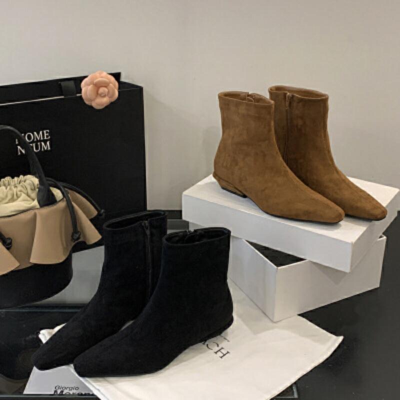 

Короткие ботинки осень и зима новые толстый каблук замшевые ботильоны ботинки Мартин кофейные тонкие ботинки коричневые ботинки 40 темно-коричневого