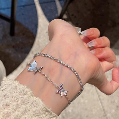 Double-Layer Exquisite Small Butterfly Bracelet 2023 Diamond-Embedded High-Grade INS Style Special-Interest Design Girlfriends Zircon Bracelet