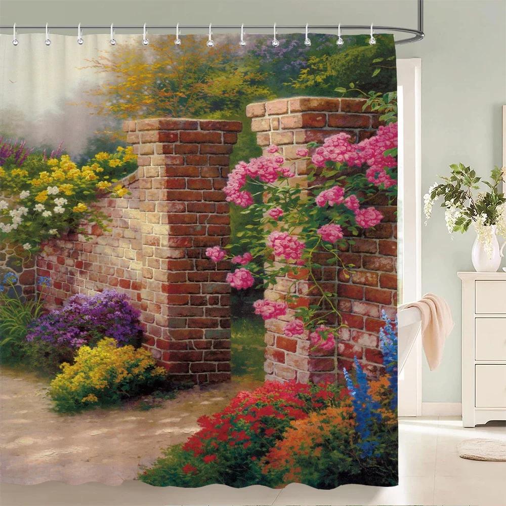 3D European Town Rural Forest Landscape Printing Bathroom Waterproof Shower Curtain Polyester Curtain Home Decoration Curtains