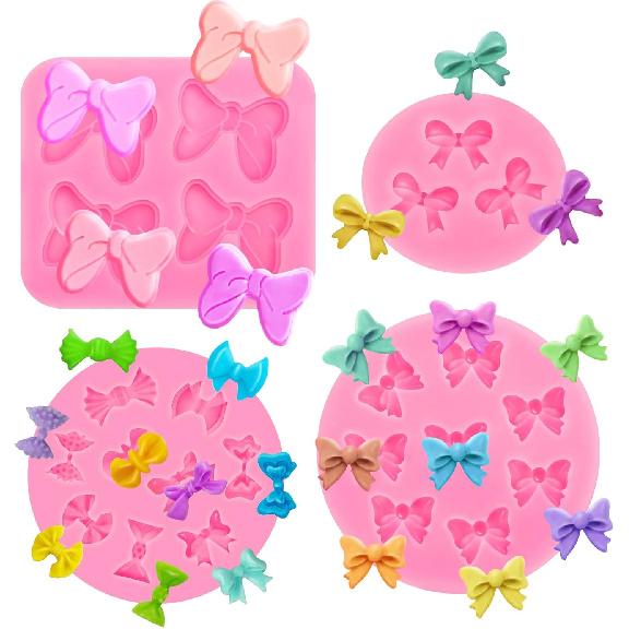 3 Pcs Bear Silicone Mold Fondant Bear Mold Candy Cake Bow Chocolate Molds for Cake Decoration, DIY Desserts, Cupcake, Fondant, Clay, Gum Paste