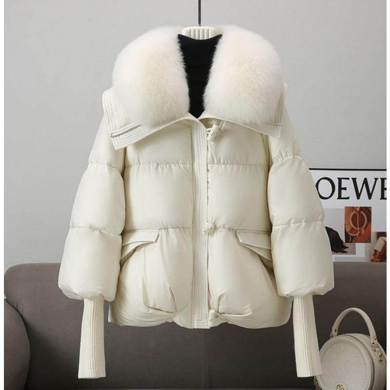 Women S Short Winter Padded Cotton Coat With Oversized Fur Collar Loose Fit