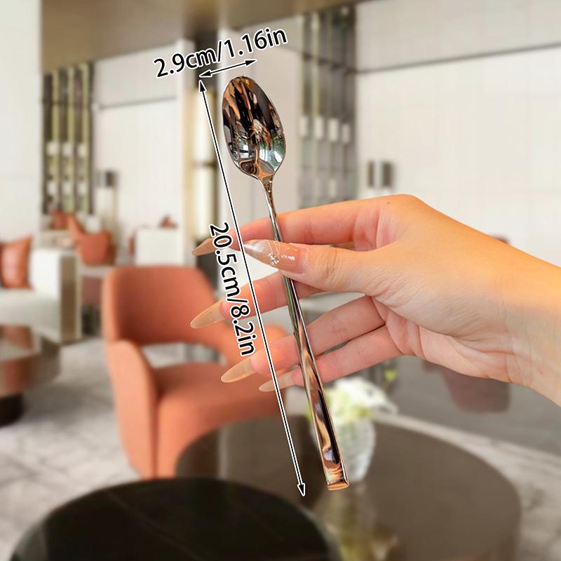 1Pcs Stainless Steel Spoon Korean Long Handle Tableware Thicken Stirring Ice Spoon Meal Spoon Dinner Spoon Outdoor Tableware