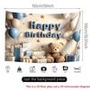 2D Neutral Blue & Beige Teddy Bear "Happy Birthday" Backdrop with Gifts & Balloons