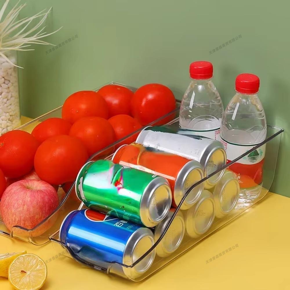 1/2/4Pcs Kitchen Refrigerator Organizer Beverage Storage Box Auto Rolling Can Dispenser Soda Beer Can Holder Fridge Storage Rack