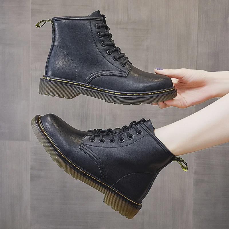 Classic Retro British Style 1460 Martin Boots - Flat Six-Hole Genuine Leather Motorcycle Short Boots with Thick Soles.