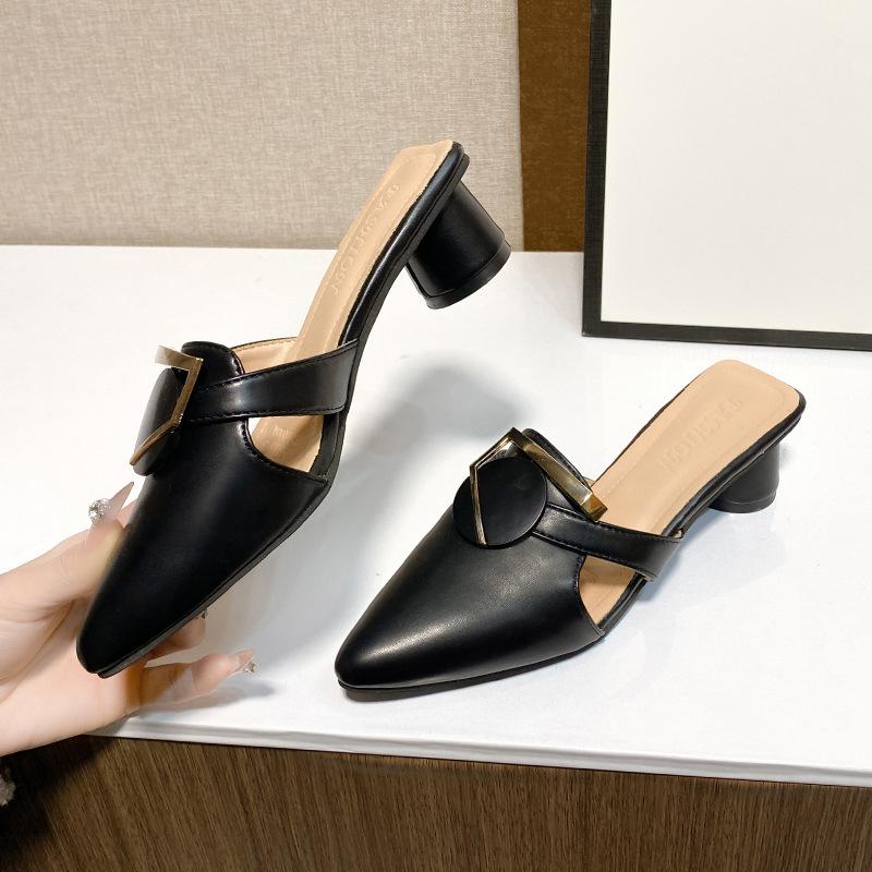 Sandals women's pointed head thick heel bag head large size sandals 2025 summer women's outer wear hollow fashion sandals