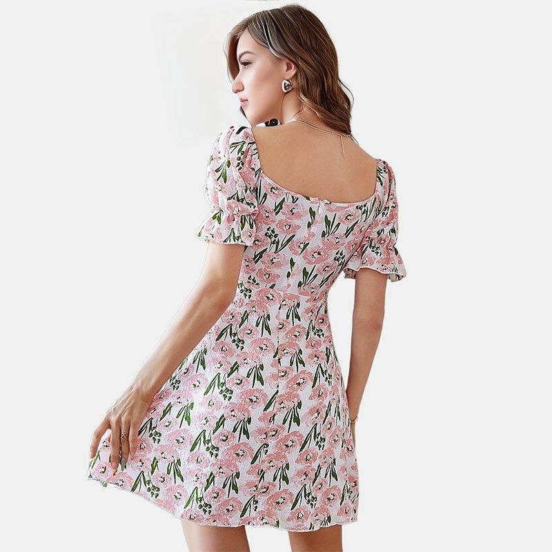 Summer New Sweet Bubble Sleeve Dress Women's Light Luxury Square Neck A-line Dress