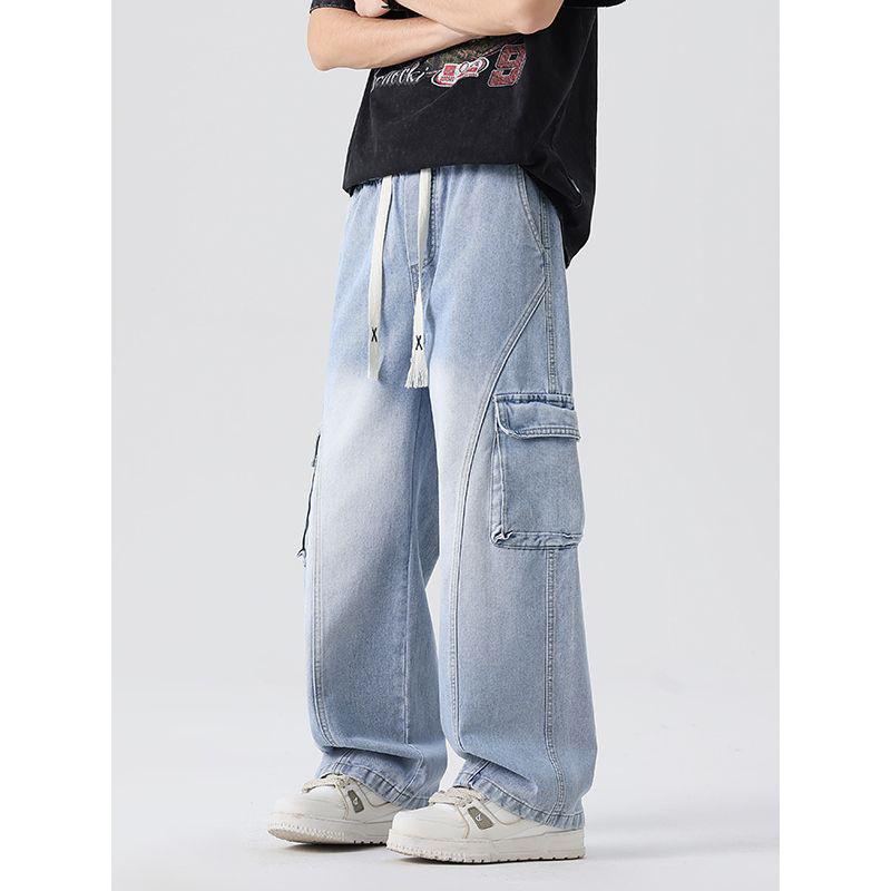 Mingge | Spring and Summer New Multi-pocket Tooling Jeans Men's American Retro Trendy Brand Loose Straight Trousers