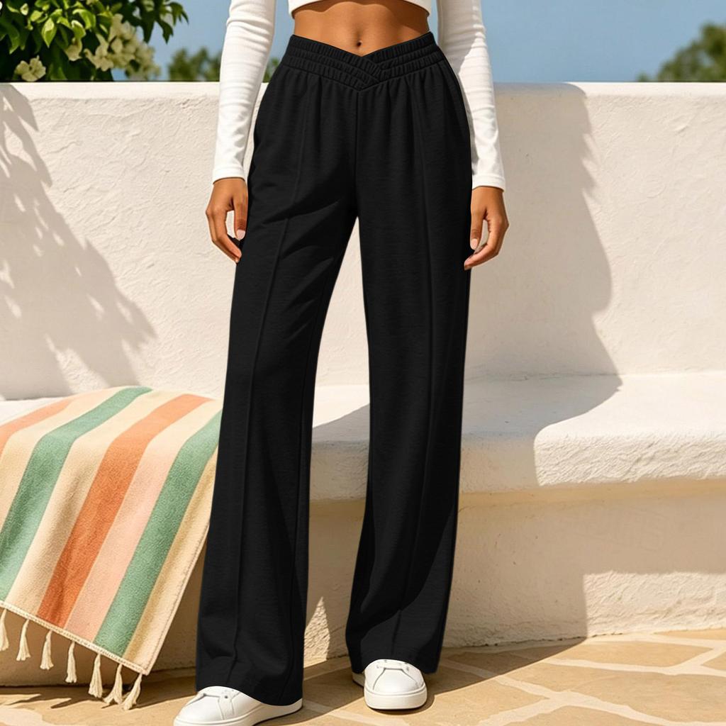 Women's Casual Cross Waist Wide Leg Sweatpants with Pockets