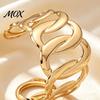 Golden Plated Jewelry Sets 2Pcs Hollow Twisted Statement Set, Open Adjustable Cuff Bangle Opening Bracelets Rings & Wide Ring, Metal for Women