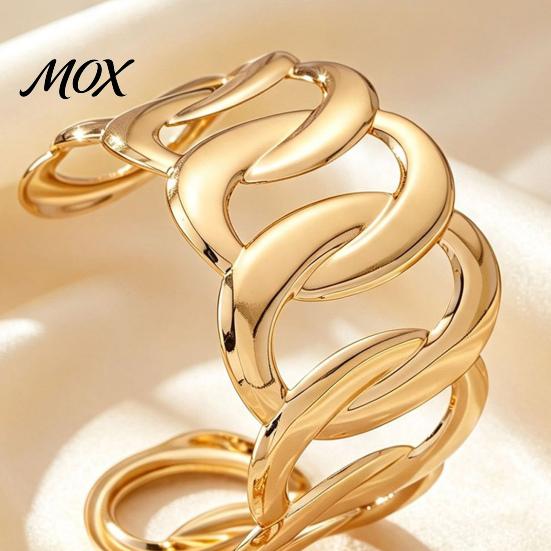 Golden Plated Jewelry Sets 2Pcs Hollow Twisted Statement Set, Open Adjustable Cuff Bangle Opening Bracelets Rings & Wide Ring, Metal for Women