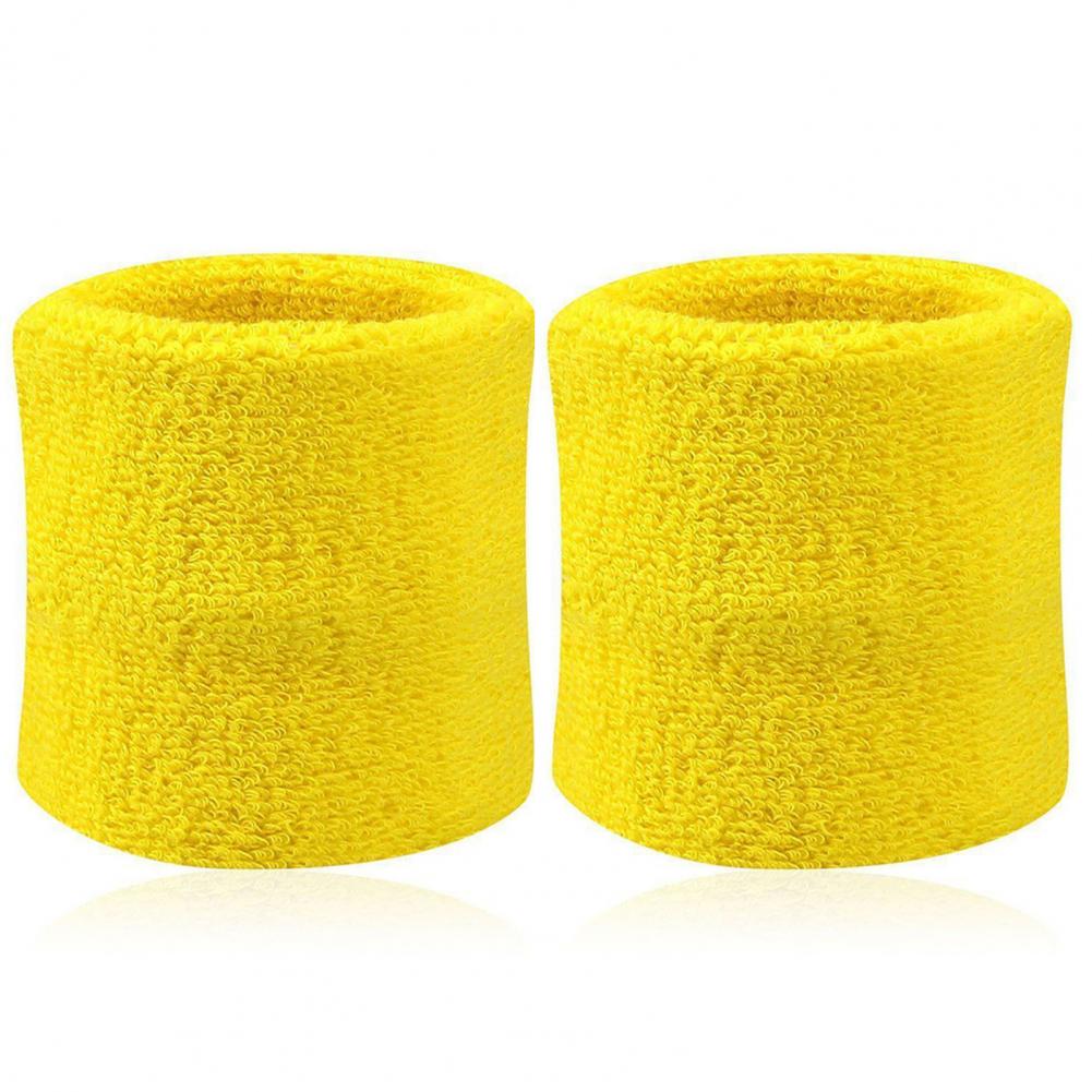 2 stuks Pols Zweetband Tennis Sport Polsband Volleybal Sportschool Elastische Band Care Zweetband Handdoek Armband Sneldrogende Zweetband geel