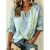 Women's Ditsy Daisy Floral Print Tie Neck Blouse, Ruffle Half Sleeve Light