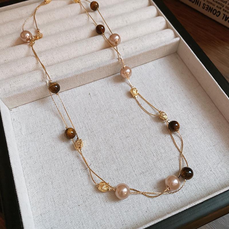 

Элегантное французское ожерелье из жемчуга тигровый глаз - женская мода осень/зима, универсальная цепочка для свитера, элитные ювелирные изделия