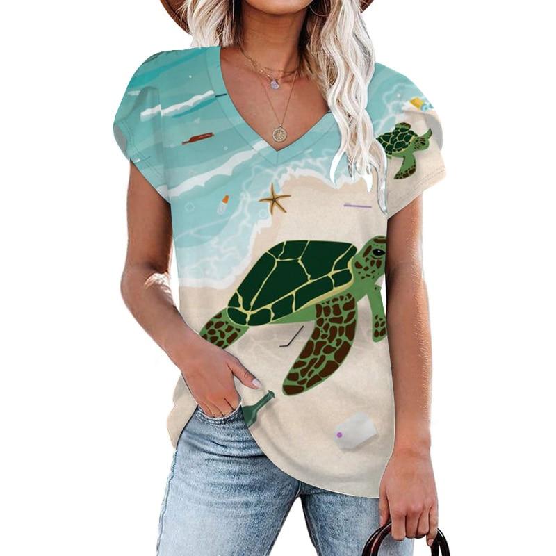 Camicette 2023 Estate Manica Corta T-Shirt da Spiaggia Moda Donna Streetwear Stampa T-shirt Girocollo T-shirt Ampia Abbigliamento Elegante 25702