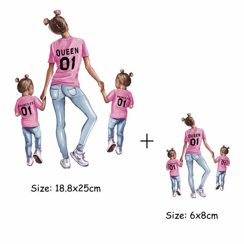 Královna princezna Odznaky Maminka Dívka Tričko Heat Transfer Samolepky Módní oblečení Diy Doplňky Nažehlovací odznaky Rodinné logo