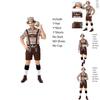 Stylish German Oktoberfest Clothing Men Fawn Print Khaki Plaid Costume Set