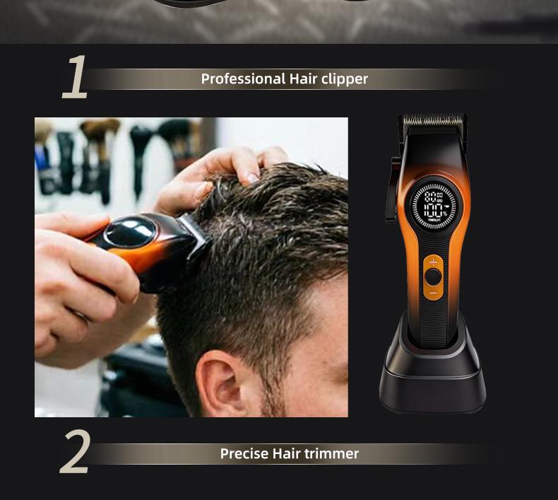 Pro Brushless Motor Hair Clipper with LCD Display, Multi-Speed Adjustment, Charging Base, Electric Trimmer for Barber Shop and Home Use