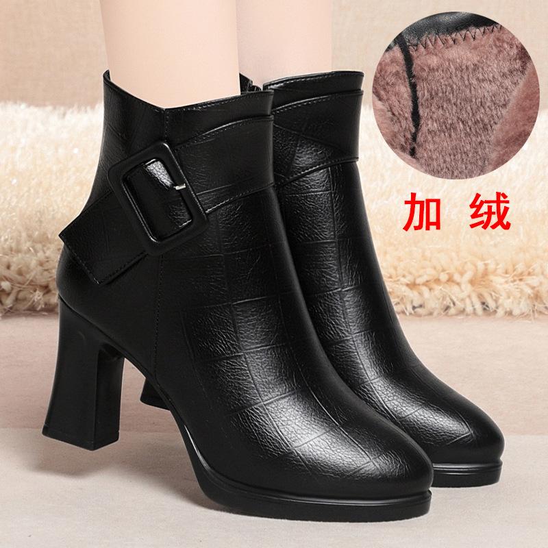 thick-soled high-heeled short boots for women's autumn and winter new short women's boots waterproof table thick-heeled women's leather boots