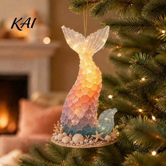 Holiday Celebration Gifts Ocean Theme Christmas Ornaments, 2D Flat Acrylic Hanging Decor with Sea Animal Elegant Tree Accessories Designs, Decorations