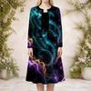 Damen Plus Size Rundhals Langarm Cardigan mit Galaxie-Print und Kleid Zweiteiliges Set