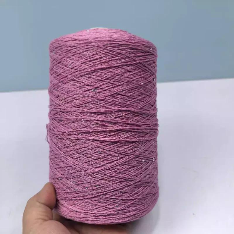 

Номер 6 Толстая Тонкая Пряжа для вязания крючком Пайеточная шелковая льняная кружевная нить с жемчужными бусинами DIY Шарф Свитер Вязание