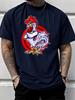 Unisex Black Crew Neck Tee Tough Rooster Circle Graphic Print Loose Oversized Short Sleeve Unisexs Streetwear Summer Casual Basic Top
