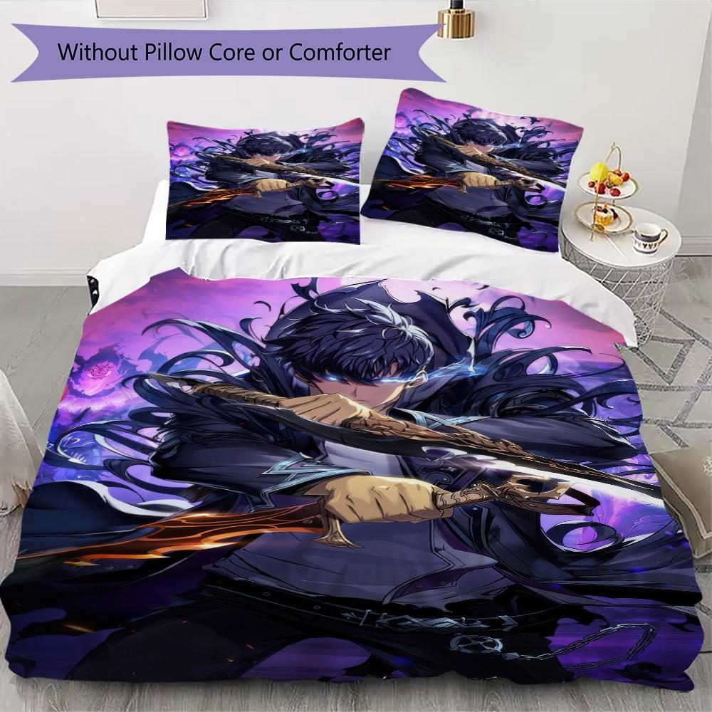 Solo Leveling Pattern Bedding,Quilt Set Quilt Cover Pillowcase Home Birthday Gift(1 * Duvet Cover + 2 * Pillowcase, Without Core)_lx