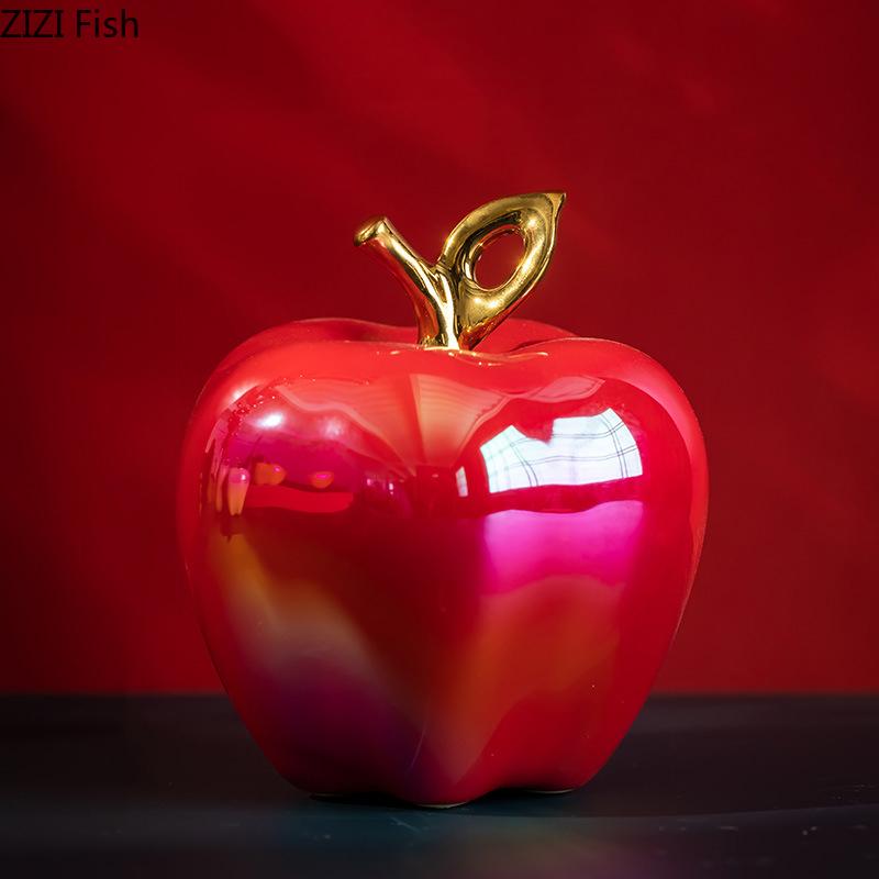 Shining Ceramic Apple Artworks Golden-plated Fruits Statue Desk Decoration Ornaments Crafts Apple Sculpture Room Aesthetic Decor
