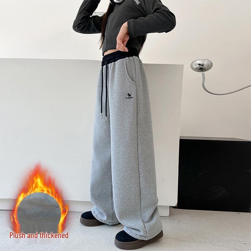 

Женские флисовые широкие спортивные штаны - Стильный колорблок, Осень/Зима 2025 130 cm серый