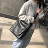 Leisure Women Big Bag Genuine Leather Wide Belt Bucket Bag Soft First Layer Cowhide Shoulder Bag