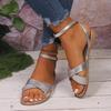 Flat-soled sandals women's summer round head open-toe one-word buckle fashion large-size women's shoes